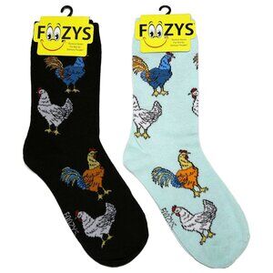 Chickens Roosters Hens Bird Chicken Farm Fun Crew Socks Foozys Women's 2 Pairs
